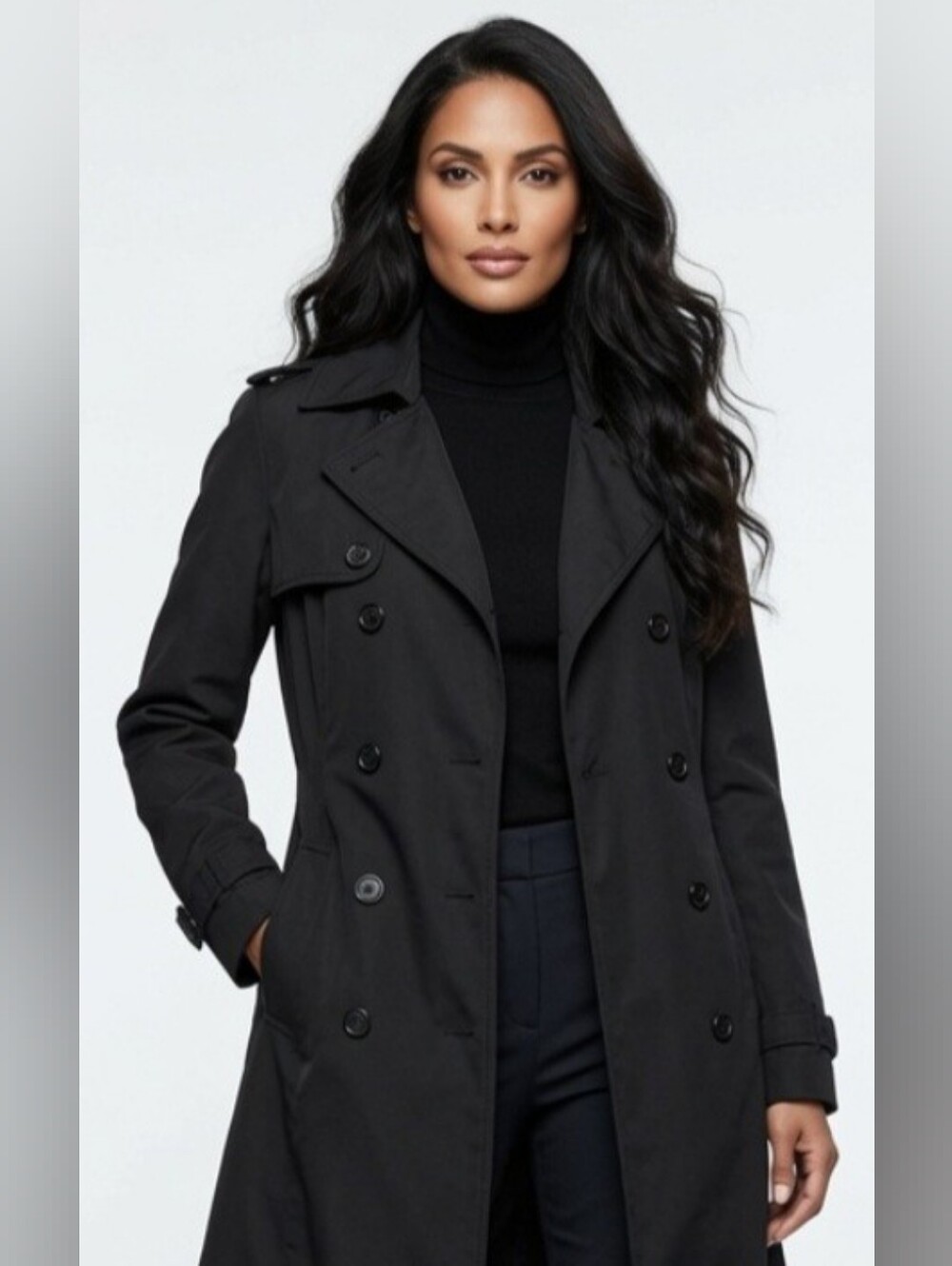 GAP Women Black Double-Breasted Trench Coat ( Size: XS) - Picture 1 of 5